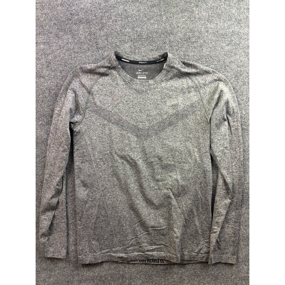 Nike Running Shirt Mens Medium Grey Dri-FIT Seamless Long Sleeve Activewear